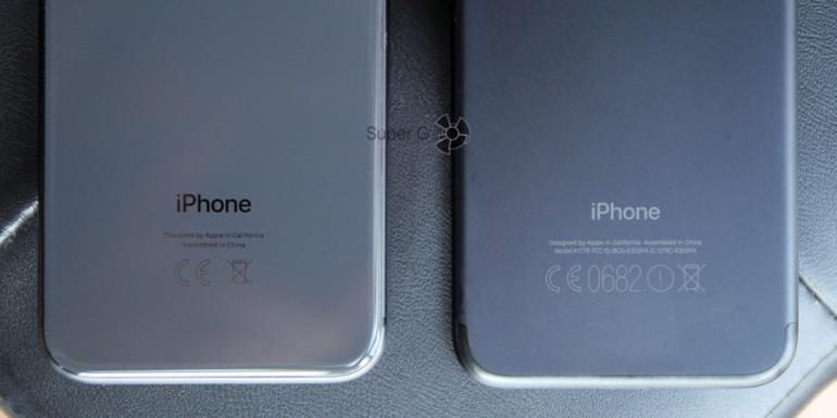 Надпись на задней крышке в iPhone 8 и iPhone 7 (справа)