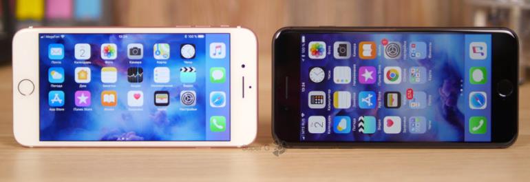 Дисплей iPhone 7 Plus (слева) и iPhone 8 Plus (справа)