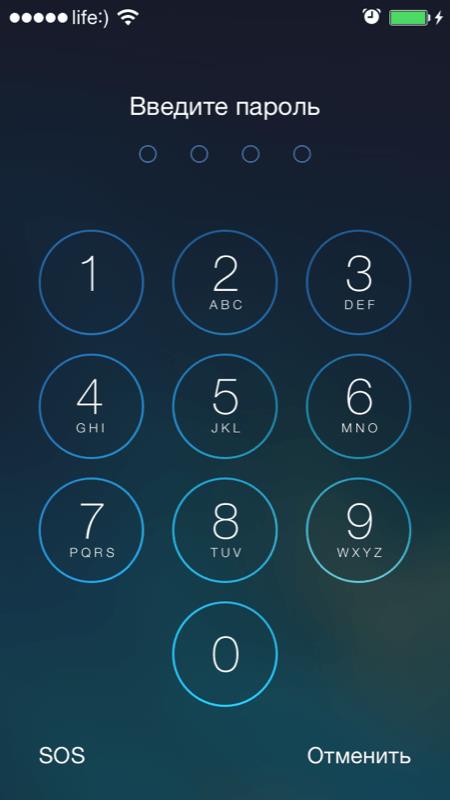 Вид формы ввода пароля на экране блокировки iPhone