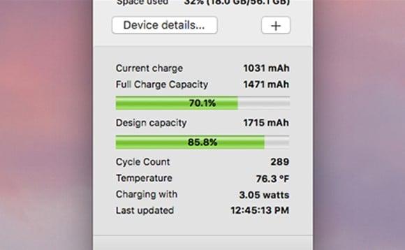 данные об износе батареи iPhone в программе CoconutBattery